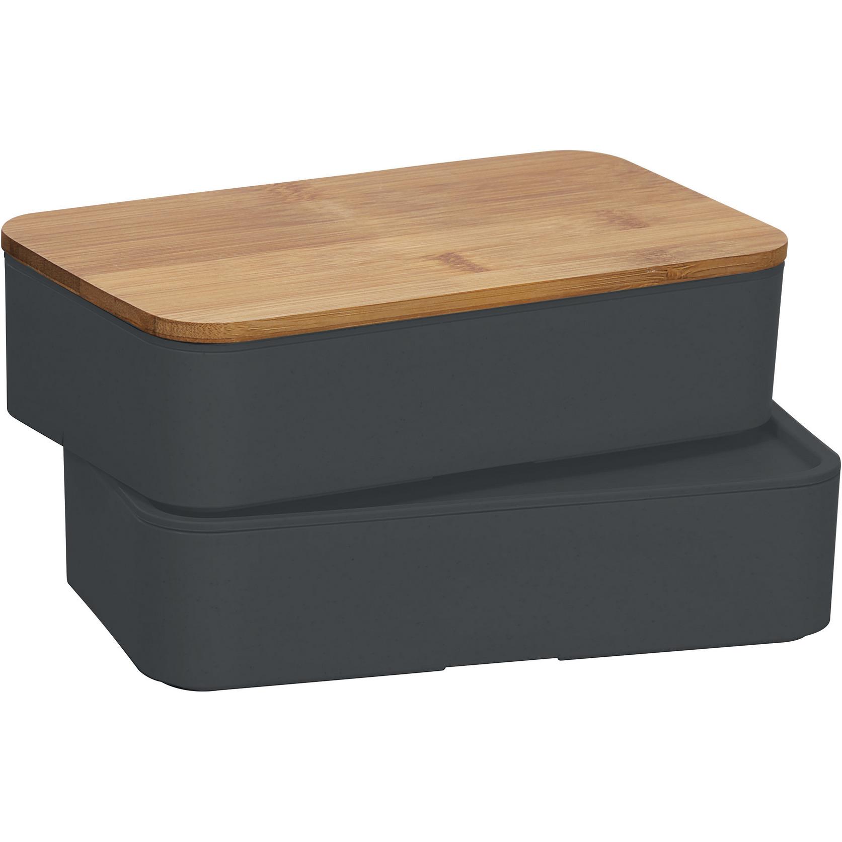 Doppel-Lunchbox mit Bambus-Schneidebrett und Besteck