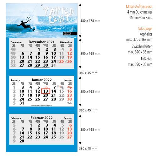 3-Monats Faltkalender ´Tres-Deluxe Plus´