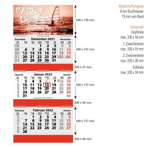 3-Monats Faltkalender ´Tres-Deluxe Ring-Wire´