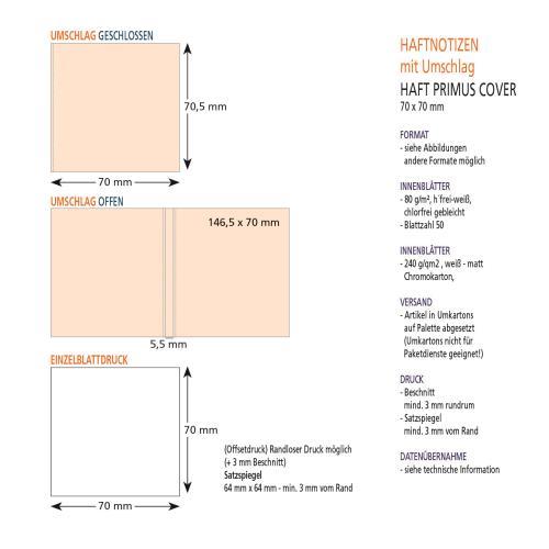 Haftnotizen mit Umschlag 70 x 70 mm, 4-farbig bedruckt