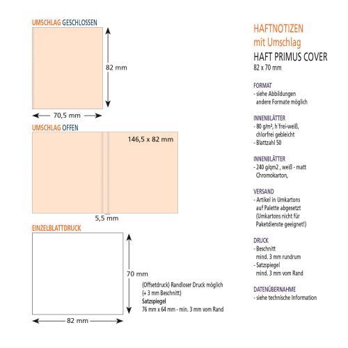 Haftnotizen mit Umschlag 82 x 70 mm, 4-farbig bedruckt