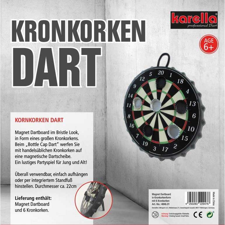 Kronkorken Dart Krony incl. 4c Etikett auf Bull-Eye