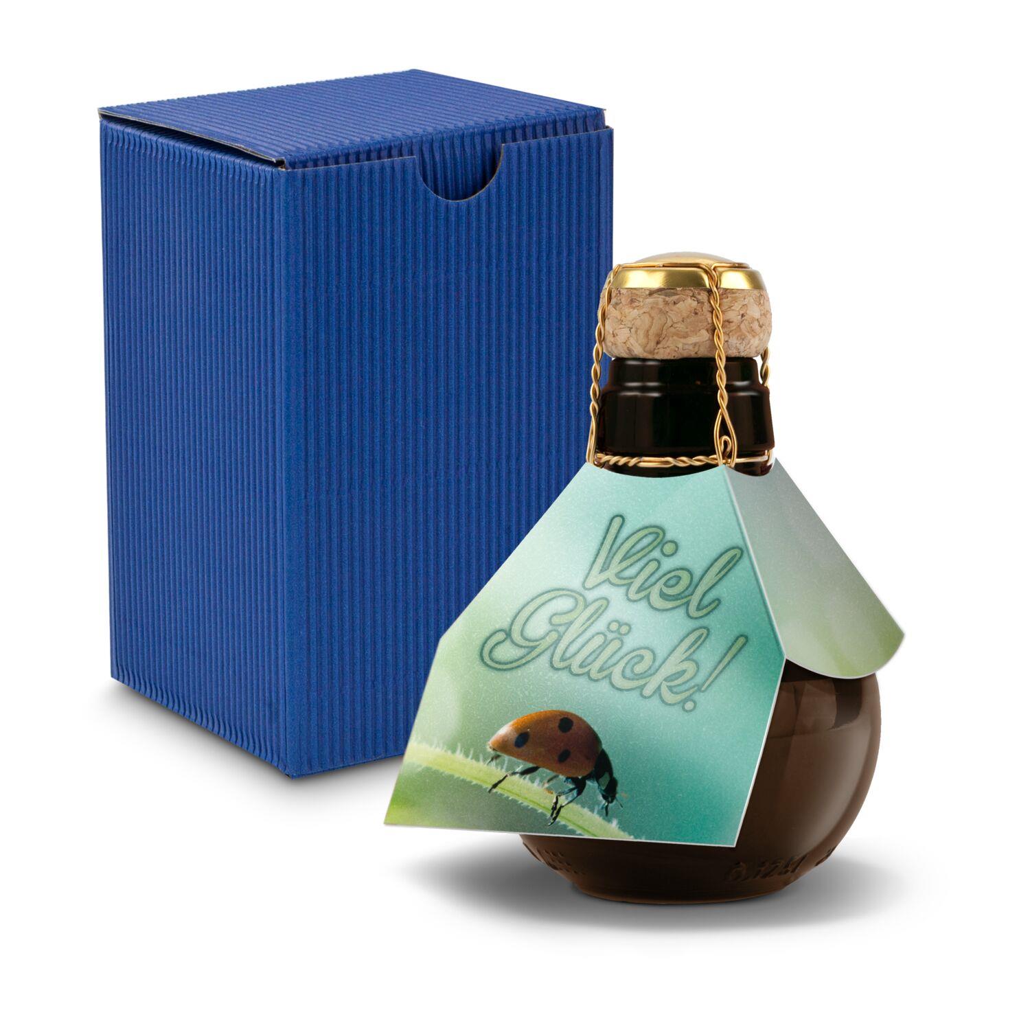 Origineller Sekt Viel Glück - Karton Blau, 125 ml