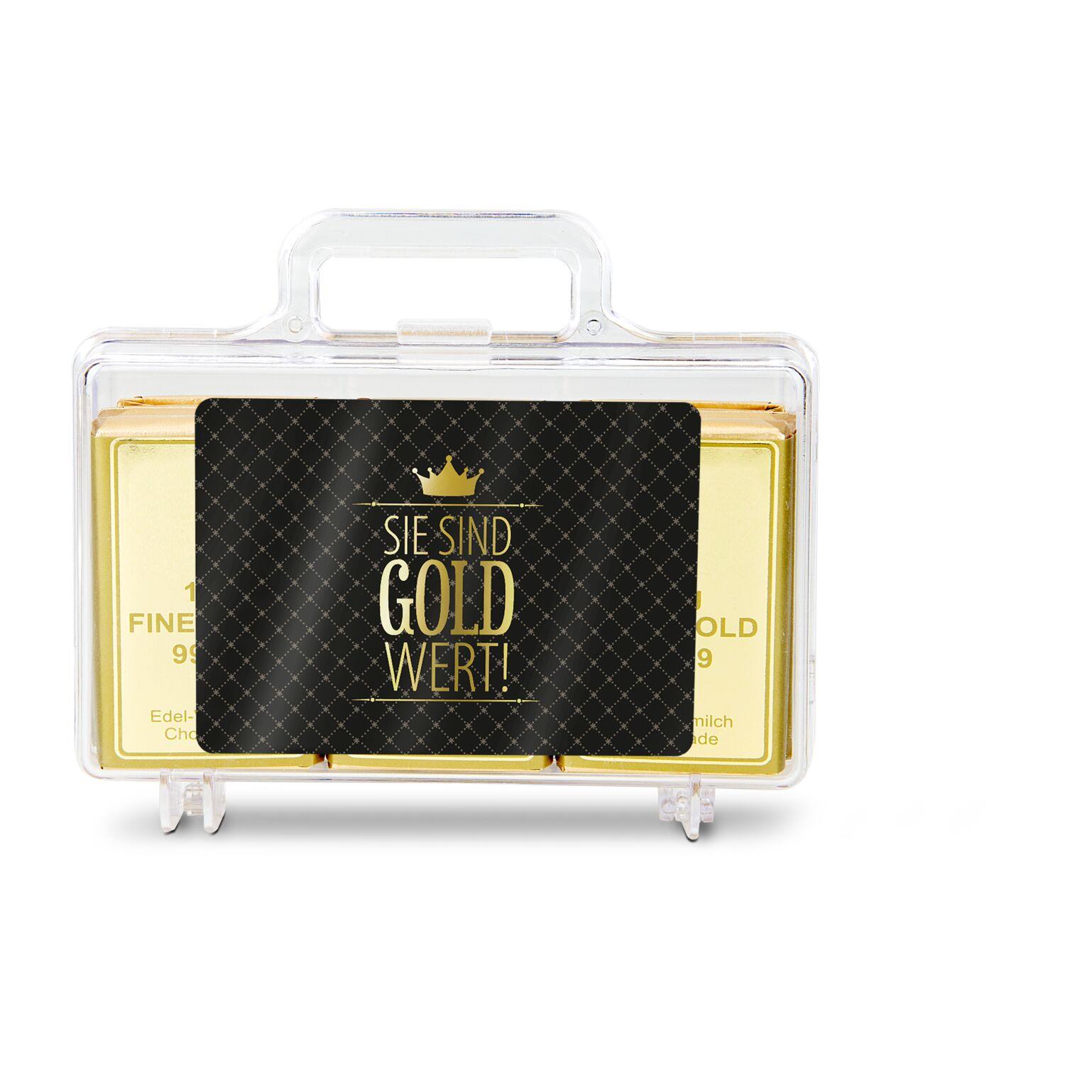 Geschenkartikel: Sie sind Gold wert - Goldkoffer mit 12 Schokoladen Goldbarren (120 g)