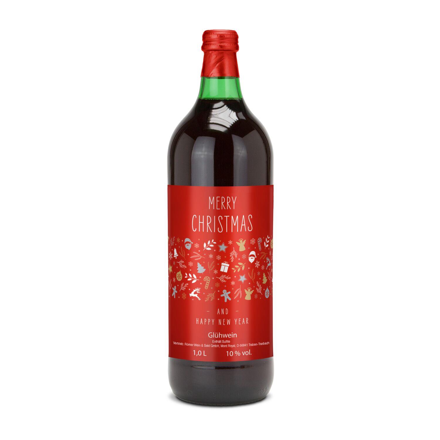 Glühwein - Flasche grün, 1 l - individuelles Etikett