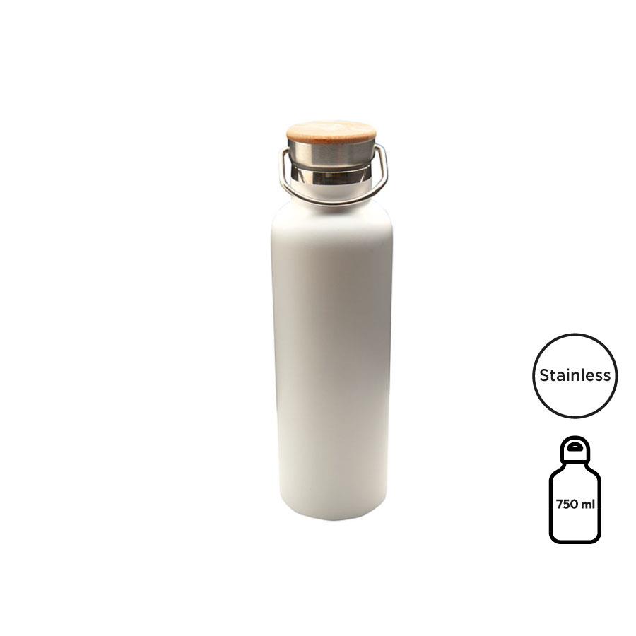 Doppelwandige Flasche  Arima , weiß, Bambusdeckel, 750ml