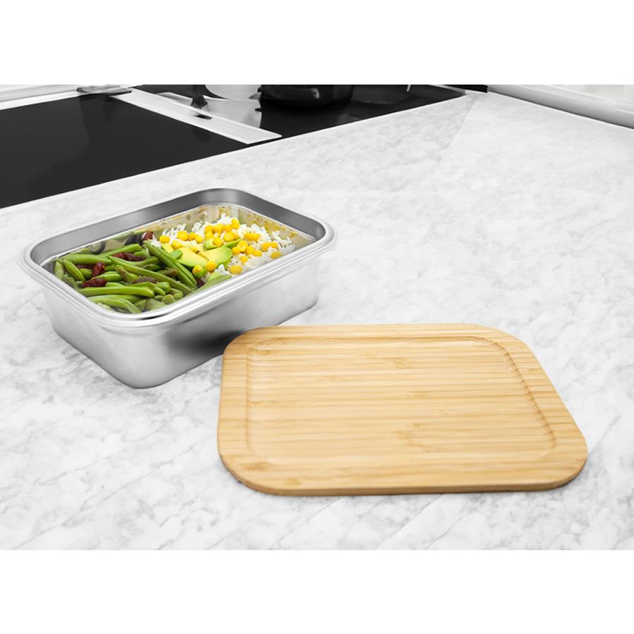 Bento   Osaka  , Mikrowellengeeignetes Edelstahl, mit Bambusdeckel