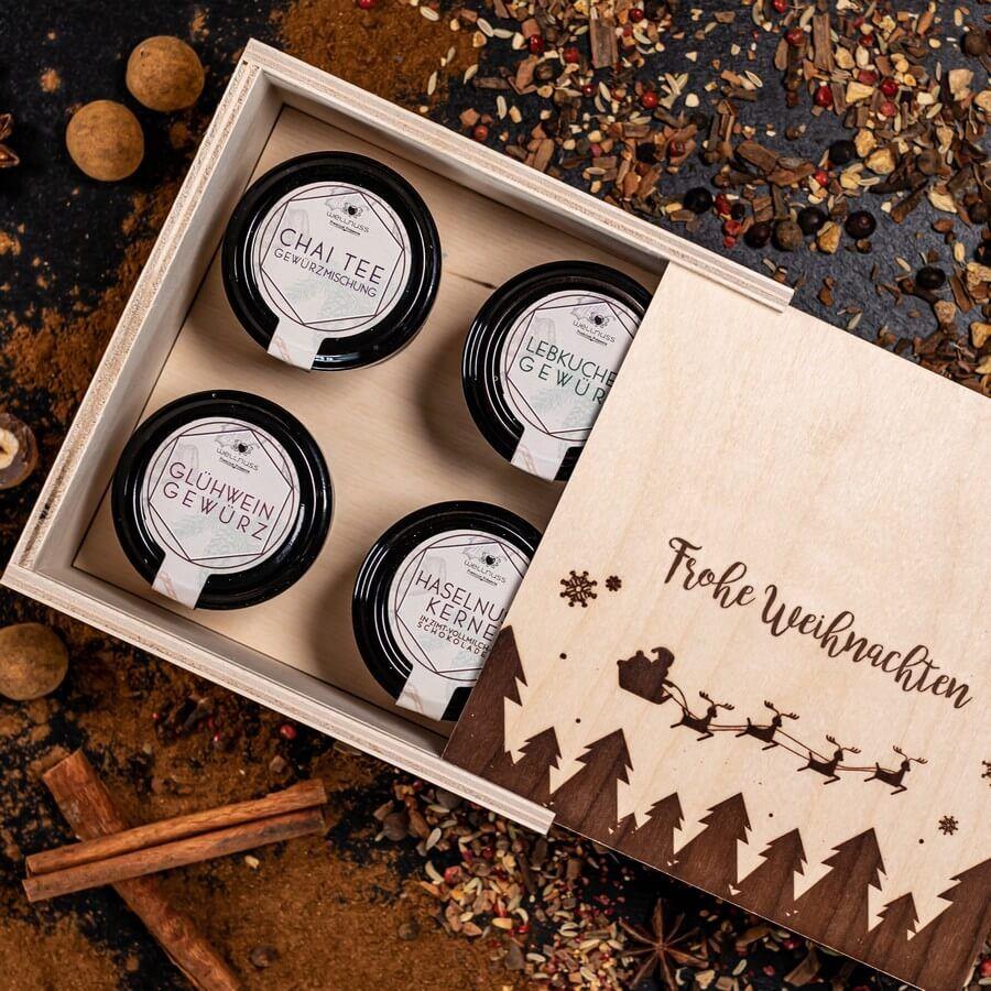Gourmetkästchen mit 4 Weihnachts-Spezialitäten im Glas