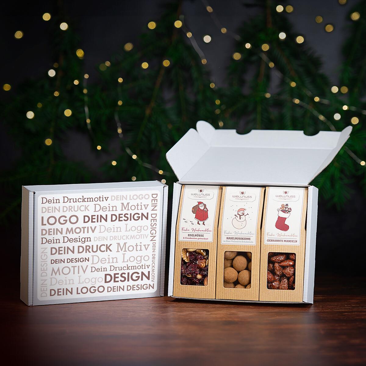 Geschenkkarton mit 3 Premium Snacks - Weihnachts-Edition