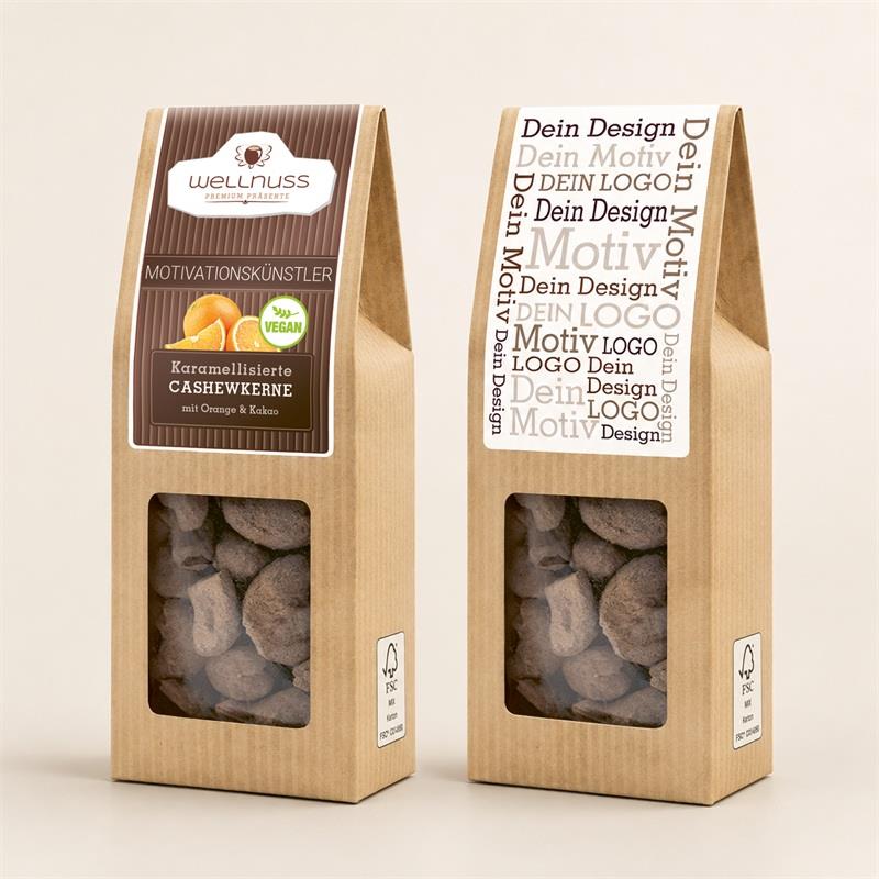 Faltschachtel - Motivationskünstler - Karamellisierte Cashewkerne mit Orange & Kakao