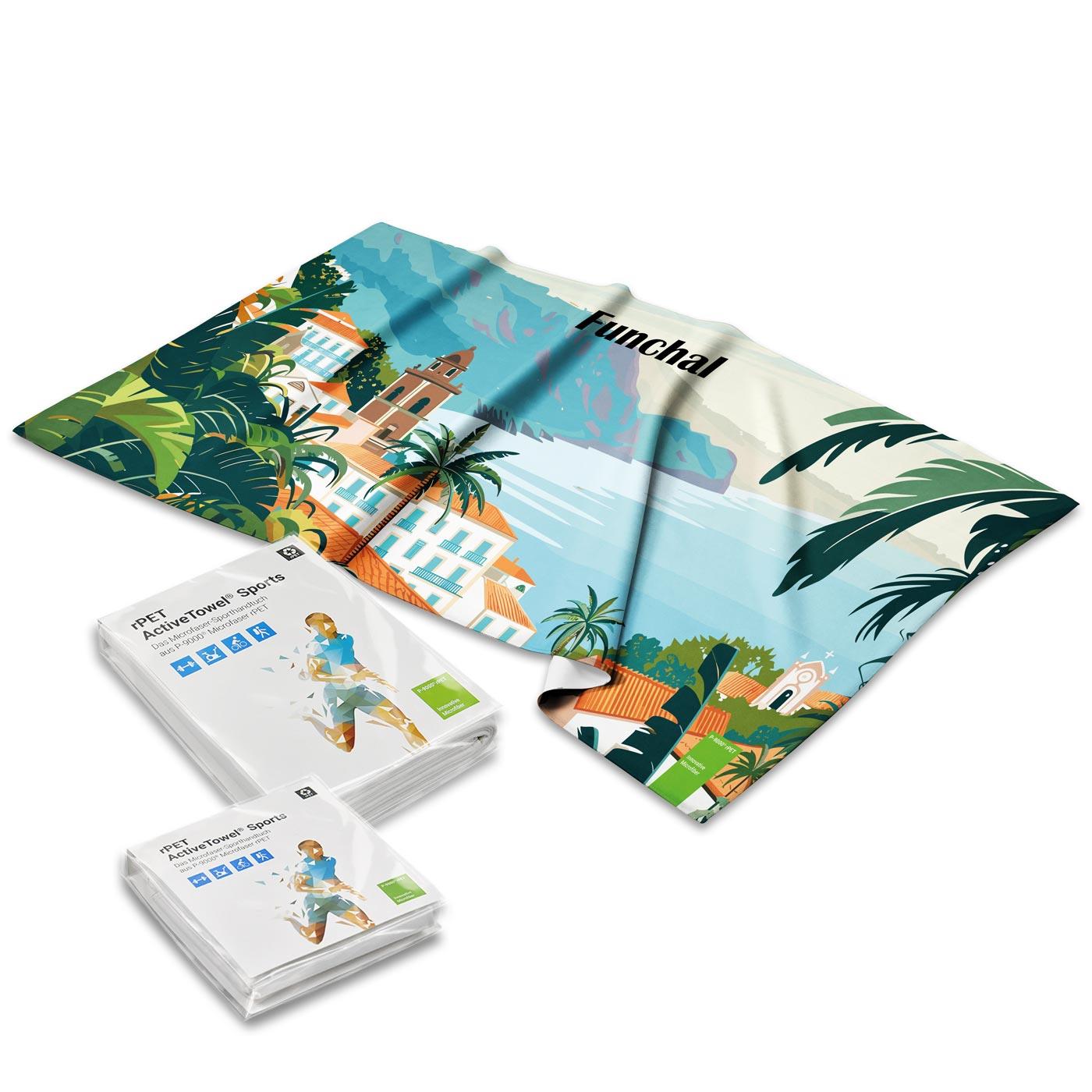 rPET ActiveTowel® Sports 100x40 cm im Polybeutel mit Klappkarte, All-Inklusive-Paket