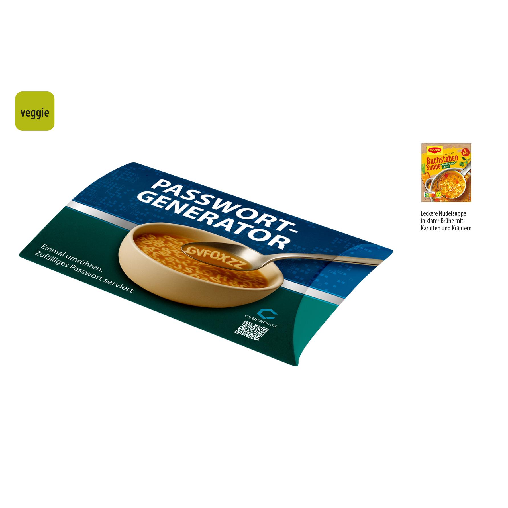 Buchstabensuppe in Kissenschachtel,   100 g, Inhalt: Maggi Buchstabensuppe