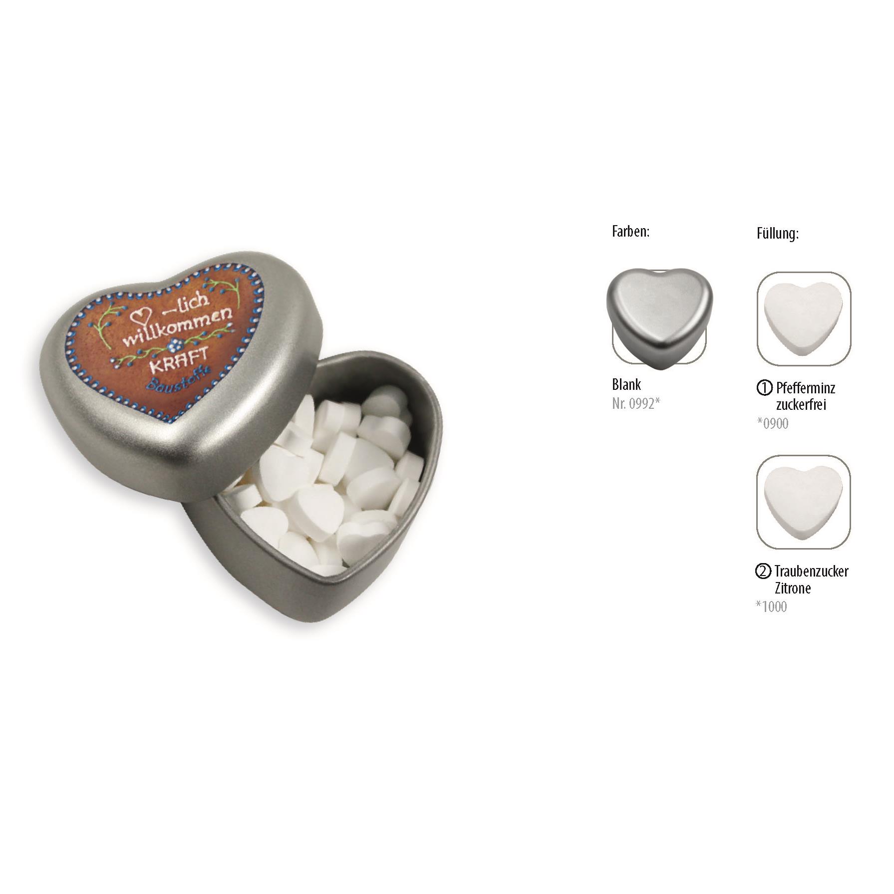 Herzdose, blank 18 g, Inhalt: Pfefferminzherzen zuckerfrei