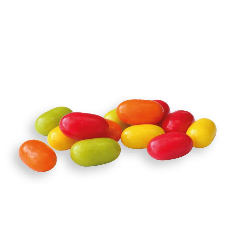 Klapp-Dose-59, blank 20 g, Inhalt: Bunte Fruchtdragees gemischt (Dose)