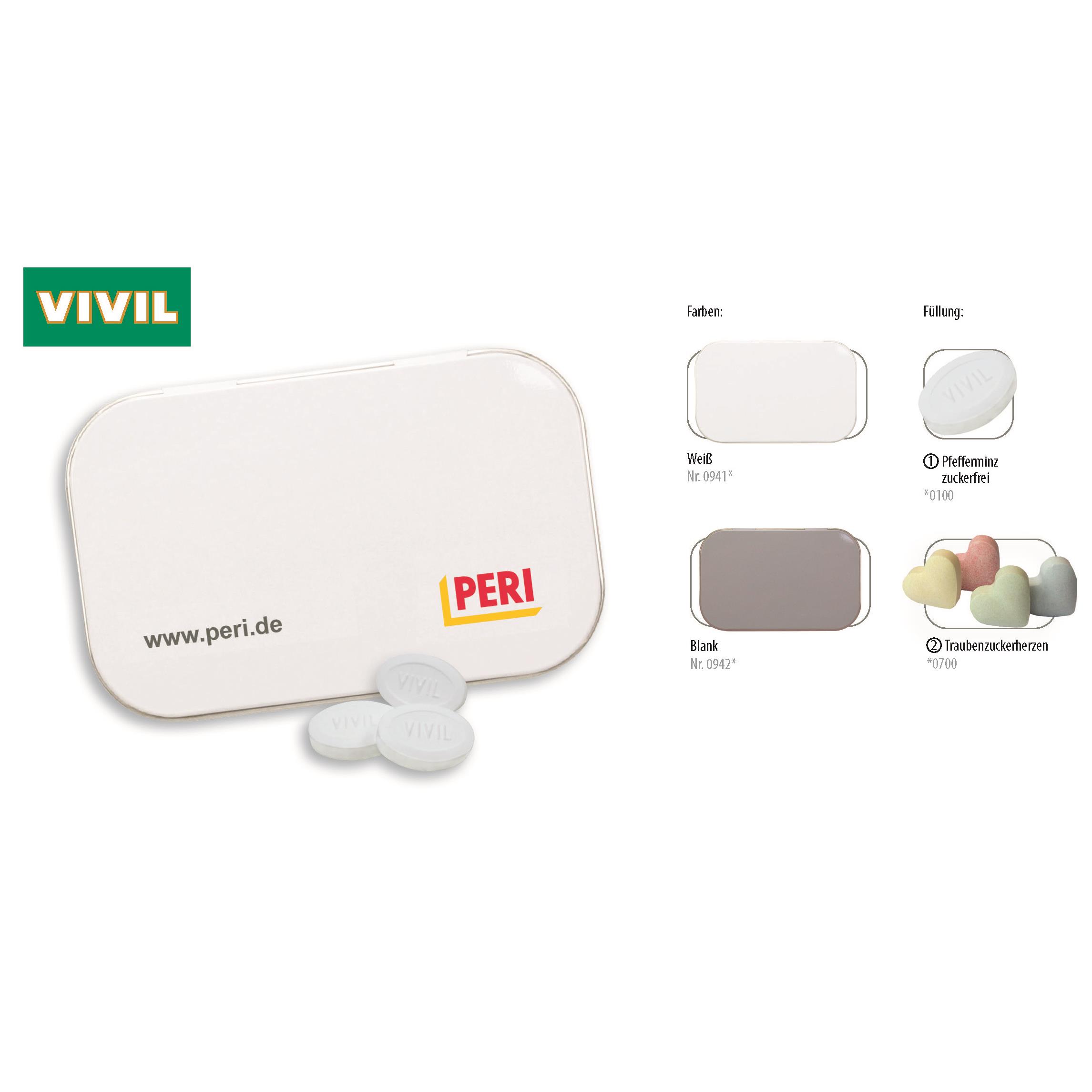 Klapp-Dose-96, weiß 60 g, Inhalt: VIVIL Extra Strong, zuckerfrei (Dose)