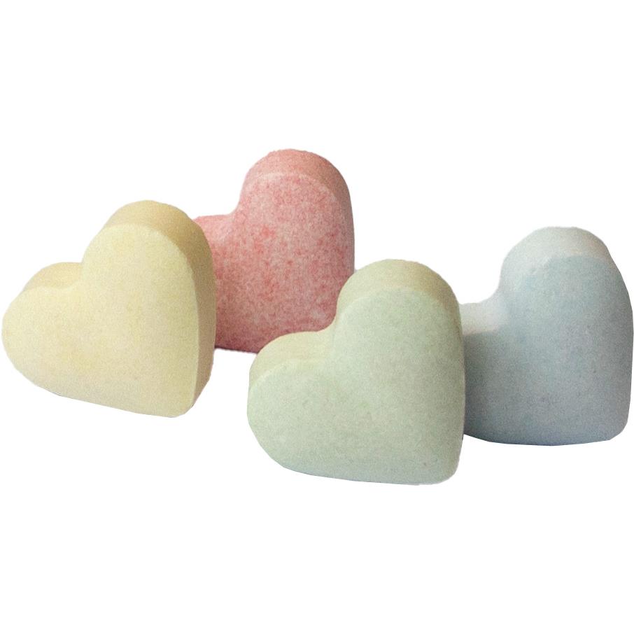 Klapp-Dose-96, blank 70 g, Inhalt: Traubenzuckerherzen bunt (Dose)