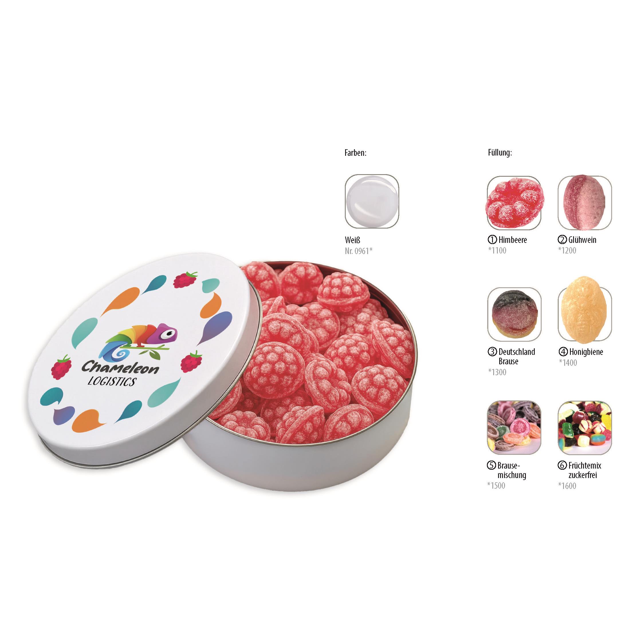 Runddose 99, weiß 120 g, Inhalt: Bonbon Honigbiene