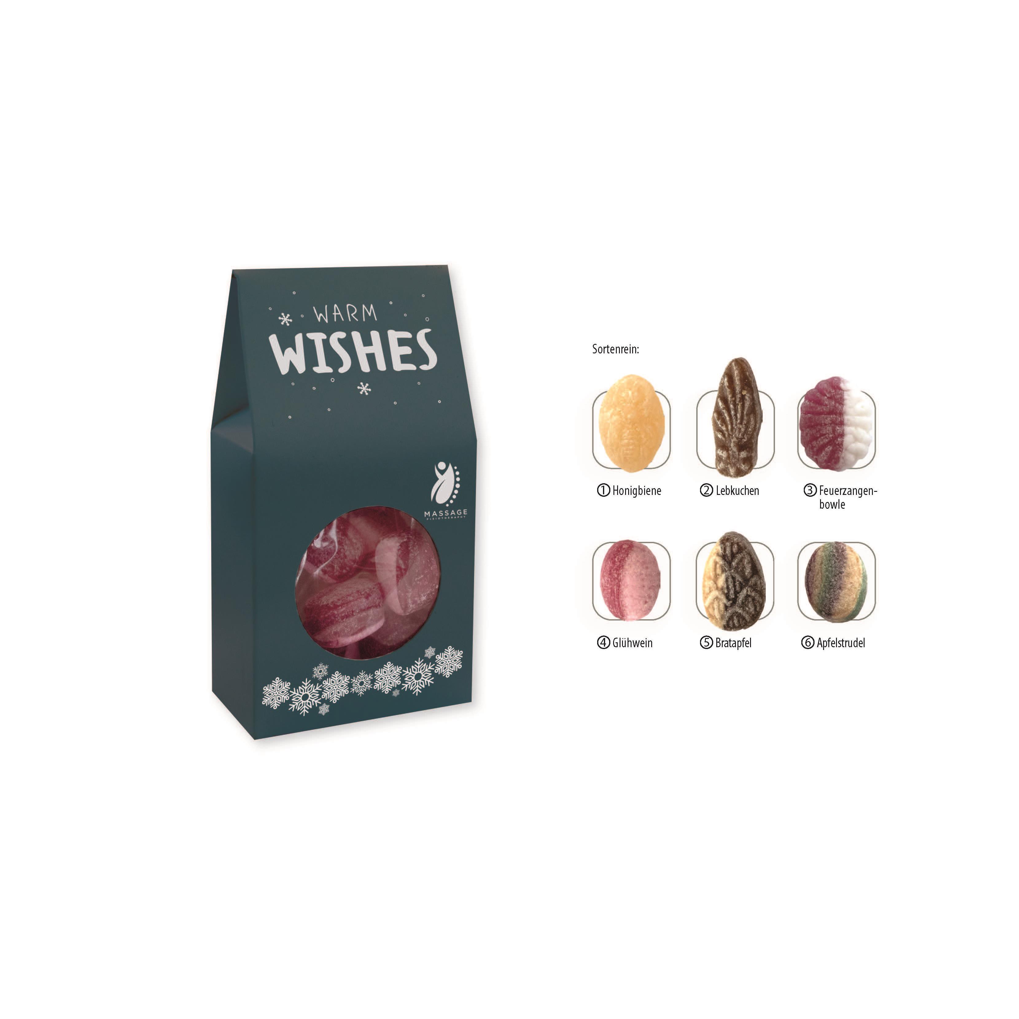 Beutelschachtel mit Weihnachtsbonbons,   60 g, Inhalt: Bonbon Feuerzangenbowle