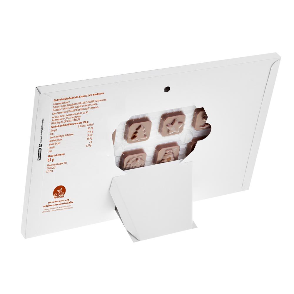 Tisch Adventskalender personalisiert,   60 g, Inhalt: Callebaut Vollmilch Schokolade Kalender