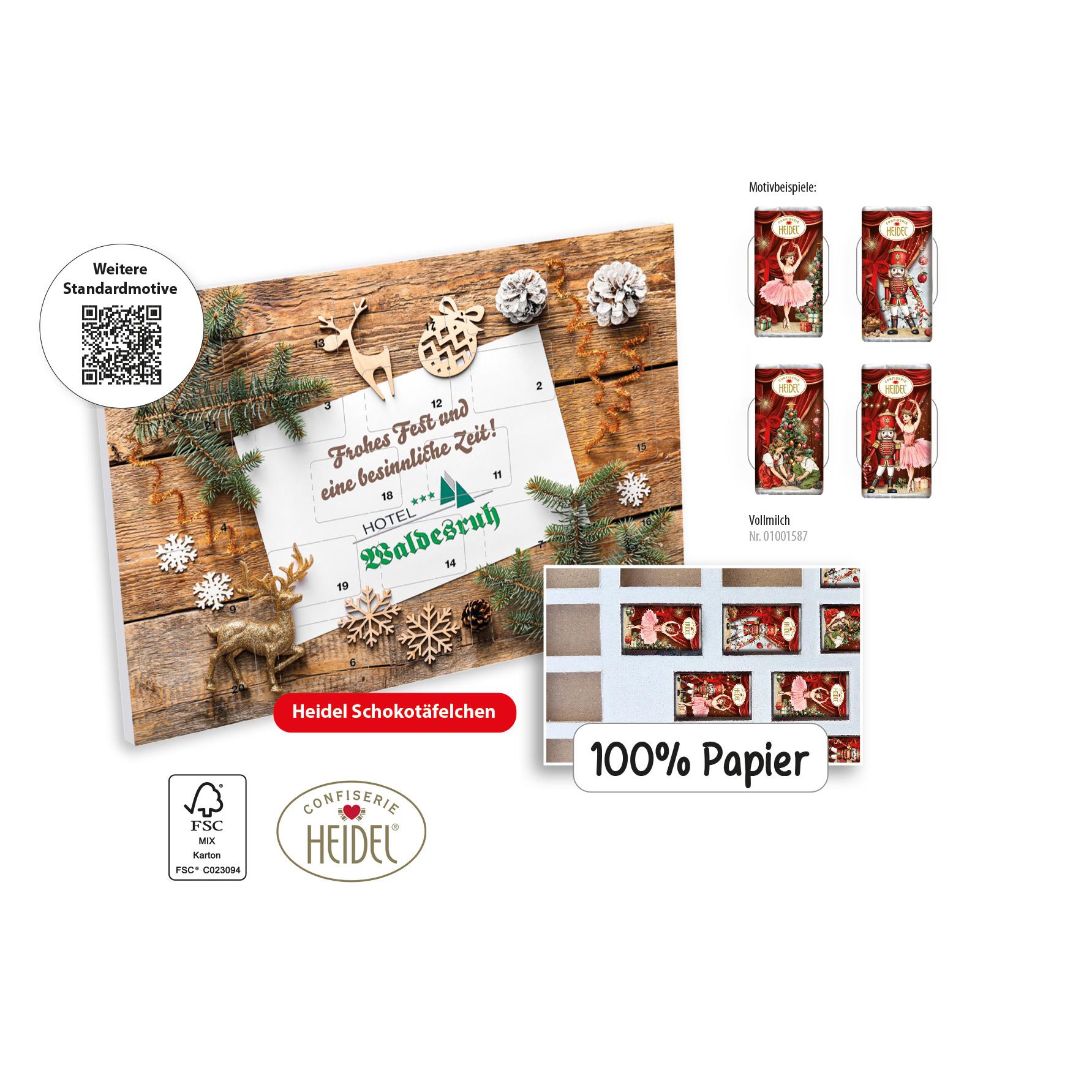Tisch Adventskalender HEIDEL aus 100% Papier Standardmotiv,   72 g, Inhalt: Heidel Schokoladentäfelchen