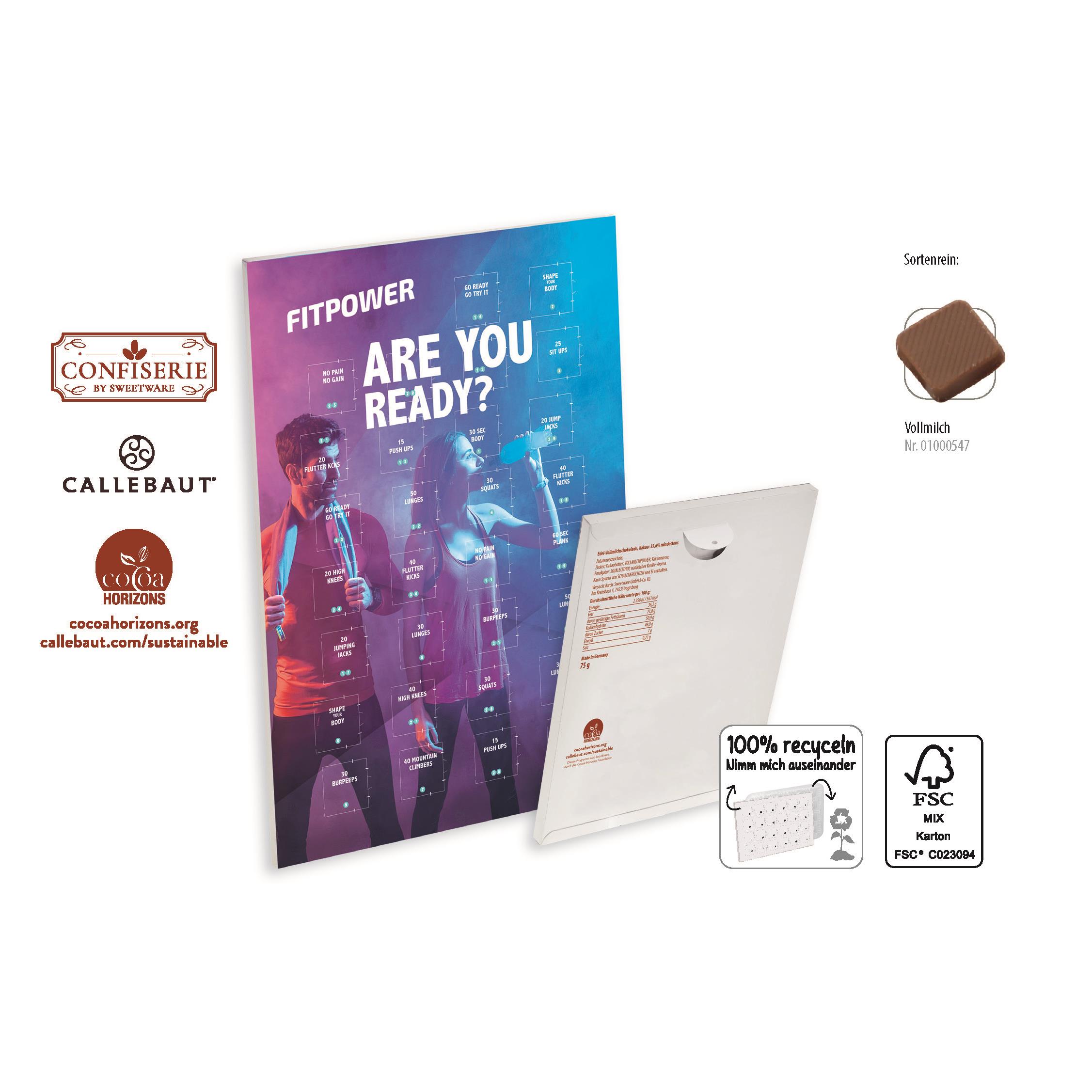 Countdown-Eventkalender Wandkalender,   individuell, Inhalt: Callebaut Vollmilch Schokolade Kalender