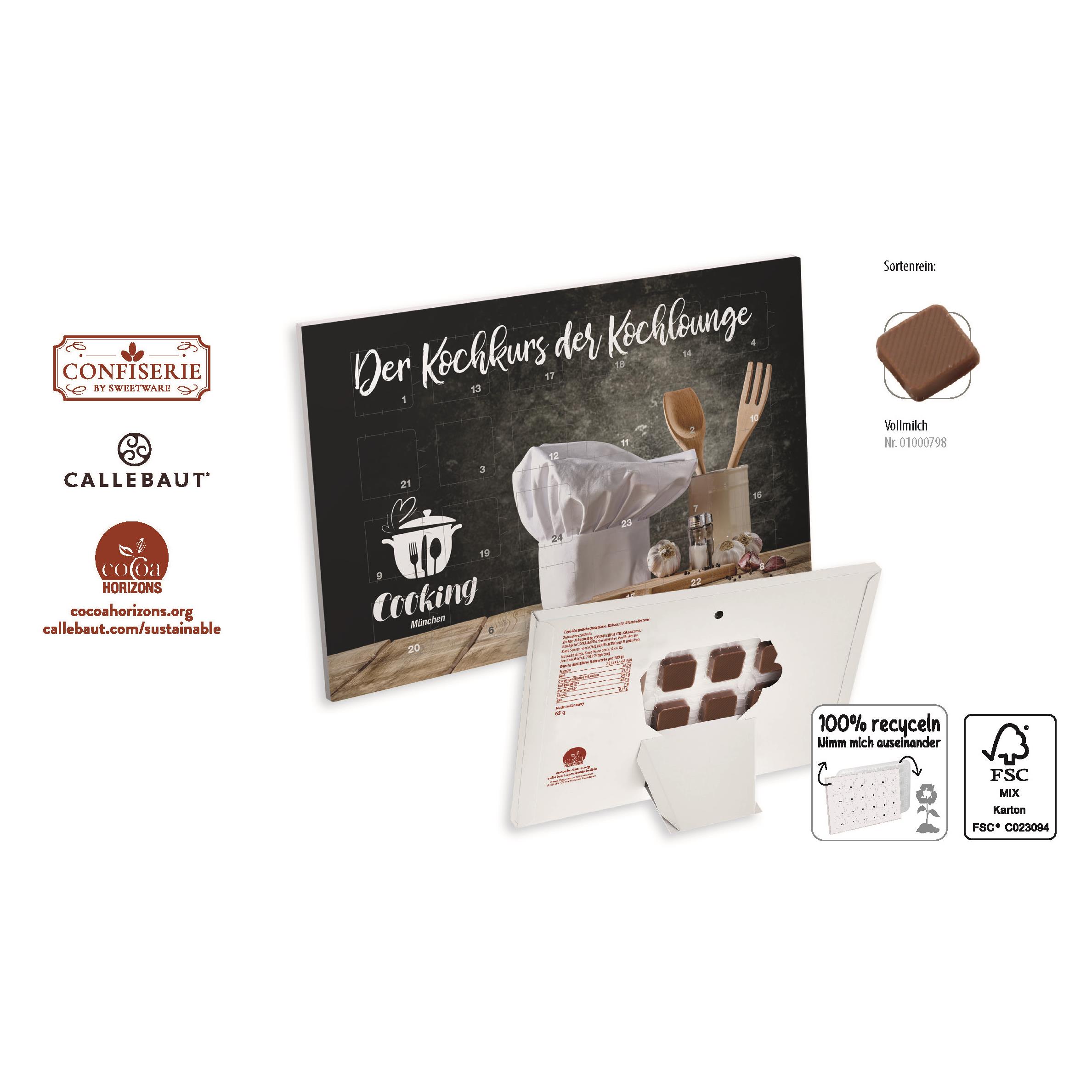 Countdown-Eventkalender Tischkalender,   24 Stück, Inhalt: Callebaut Vollmilch Schokolade Kalender