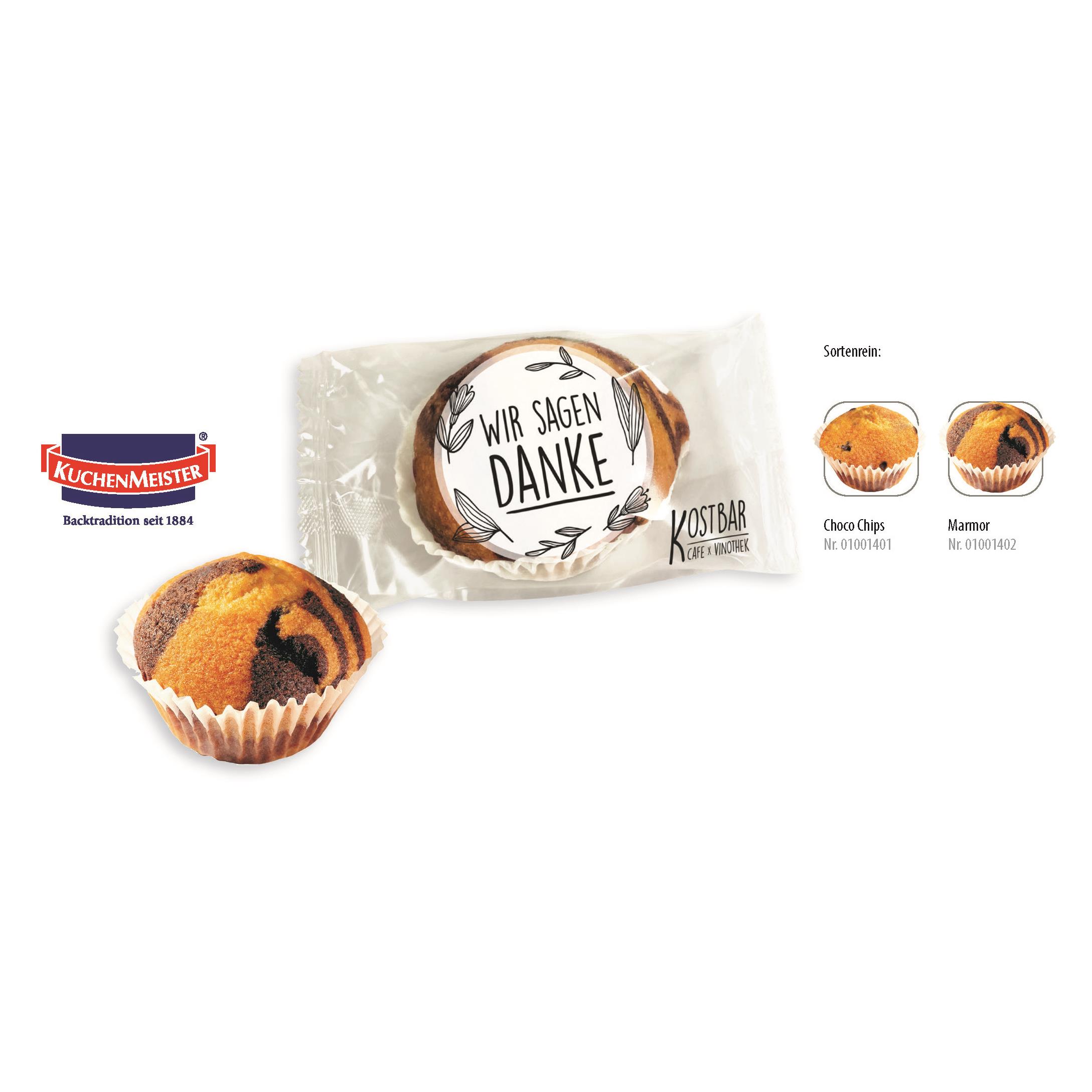 Mini Muffin im Flowpack,   1 Stück, Inhalt: Mini Muffin Marmor
