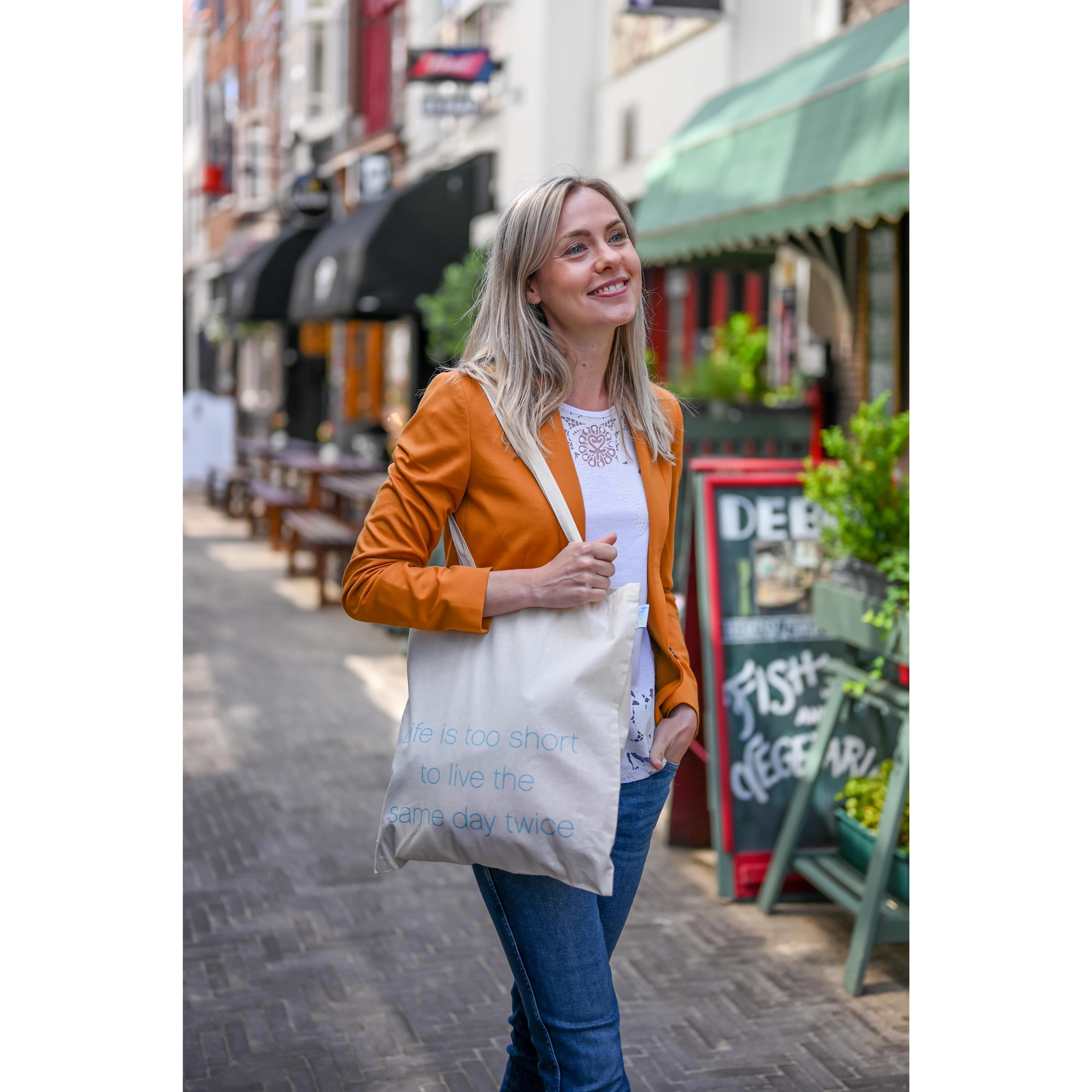 Baumwolltasche mit langen Henkeln, 140 gr/m²