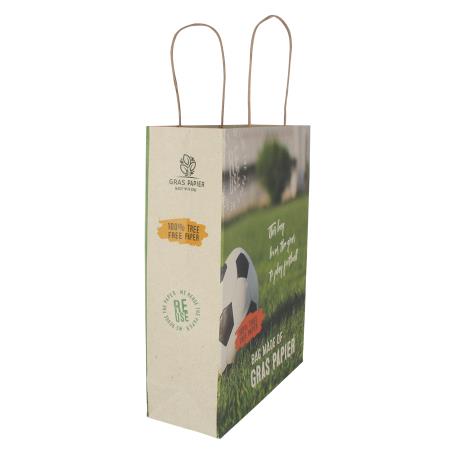 Tasche aus Graspapier, 50% baumfrei 120 gsm, 310x120x410 mm.
