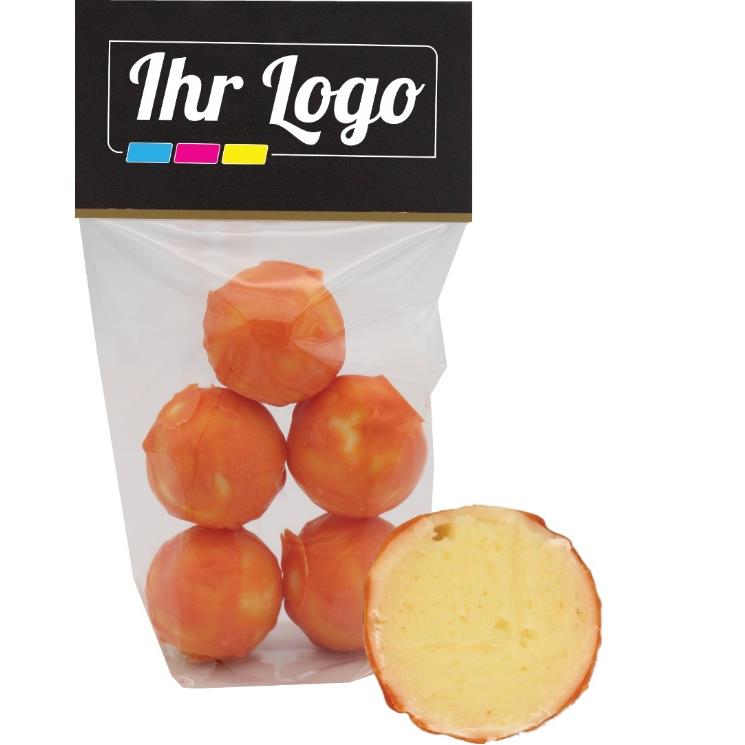 5er Confiseriepralinen Orange mit Kundenheader