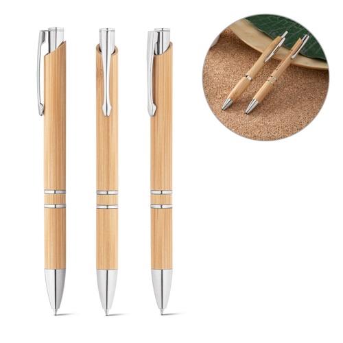 BETA BAMBOO. Kugelschreiber aus Bambus mit Clip und Details aus Metall