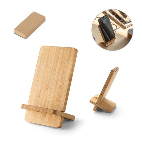 LANGE. Smartphone-Halter mit superschnell 15W wireless Ladegerät aus Bambus