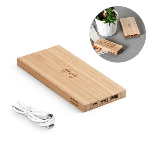 FITCH. Powerbank 5´000 mAh mit 5W wireless Ladegerät aus Bambus