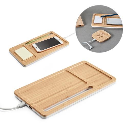 MOTT. Schreibtisch-Organizer mit 15W wireless Ladegerät aus Bambus und ABS