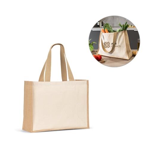 HELSINQUE. Tasche aus Canvas (320 g/m²), mit Boden und Seiten aus laminierter Jute (350 g/m²) in Naturtönen