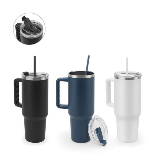 JOYNER XL. Grosser Reisebecher aus Edelstahl (91 % recycelt) mit vakuumisolierter Doppelwand und matter Oberfläche 1300 ml