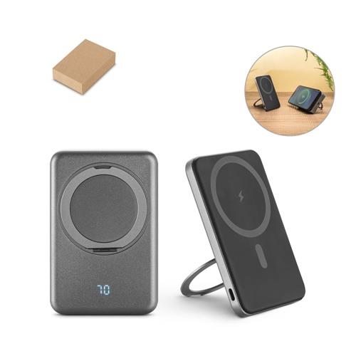 WARSHEL 5. Magnetische Powerbank mit 5´000 mAh und superschnellem kabellosem Ladegerät (15 W) aus recyceltem ABS (100% rABS) mit Ständer