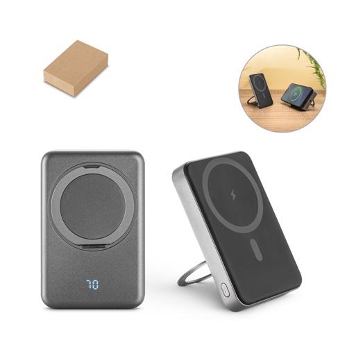 WARSHEL 10. Magnetische Powerbank mit 10´000 mAh und superschnellem kabellosem Ladegerät (15 W) aus recyceltem ABS (100% rABS) mit Ständer