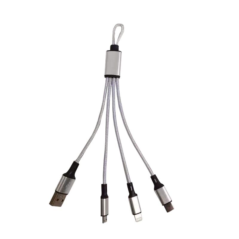 3in1 Mini Nylon Ladekabel 19,5cm Silber