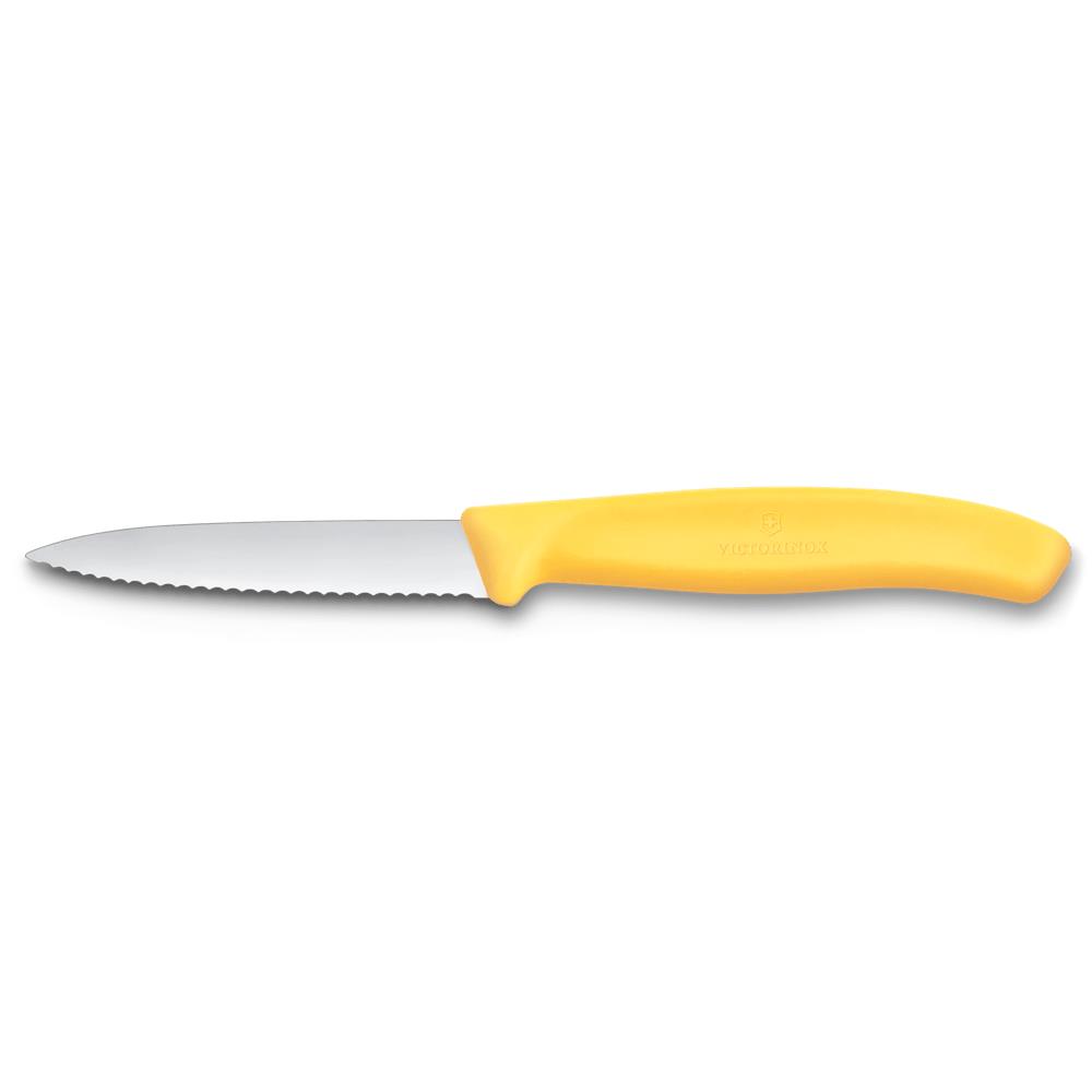Swiss Classic, Gemüsemesser, 8cm, Wellen, Mittelspitz, gelb
