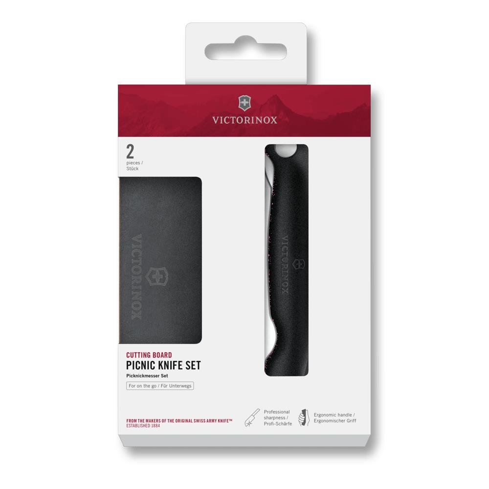 Schneidebrett Picknick Messer Set, 2tlg, 11cm, Wellen, schwarz