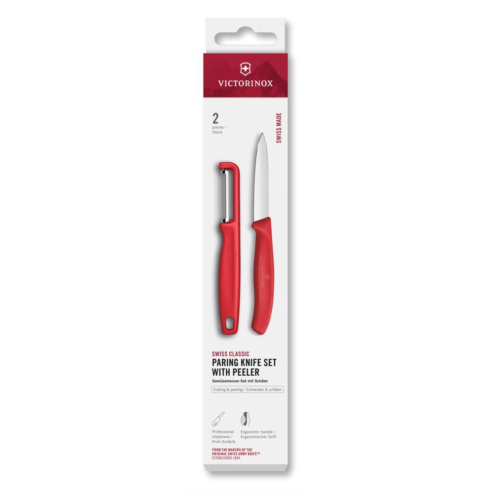 Swiss Classic, Gemüsemesser mit I-Schäler, 2tlg, rot, Box