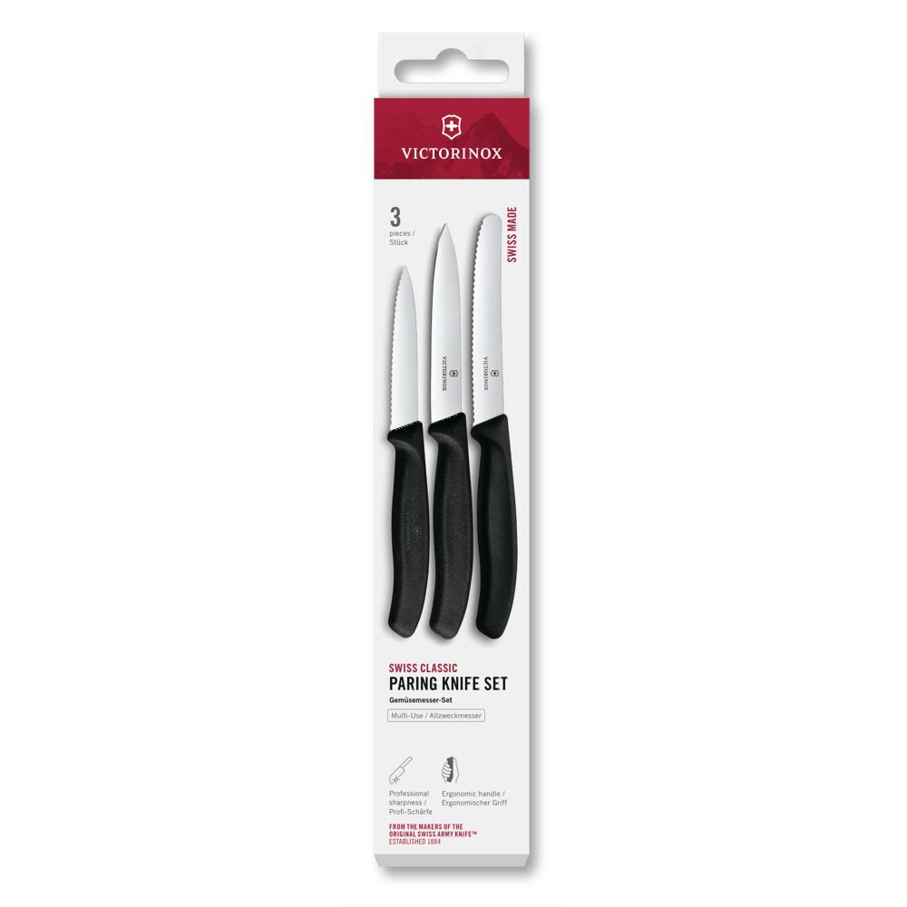 Swiss Classic, Gemüsemesser Set, 3tlg, gerade/Wellen, schwarz,Box