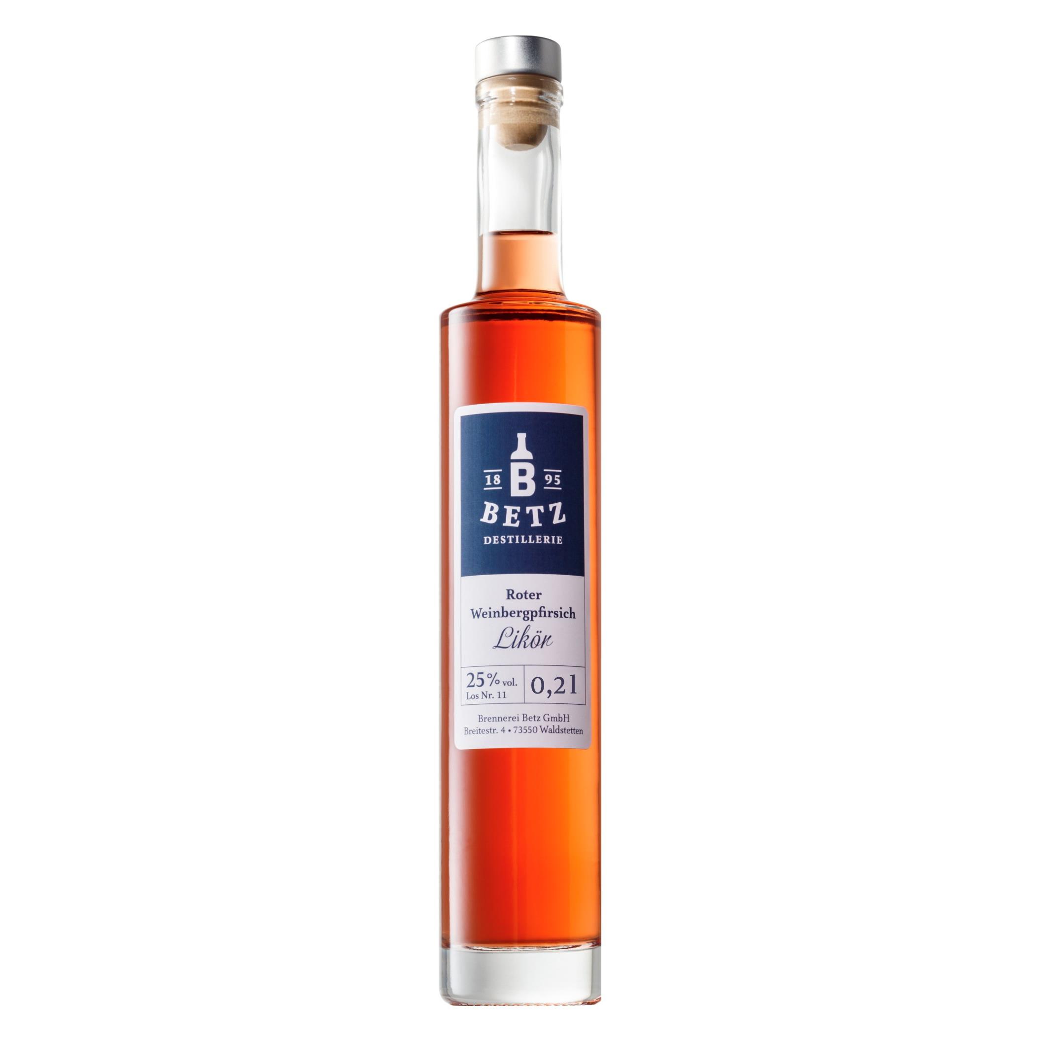 Roter Weinbergpfirsich-Likör 0,2 l in Flasche Atlantis, 25 % vol.