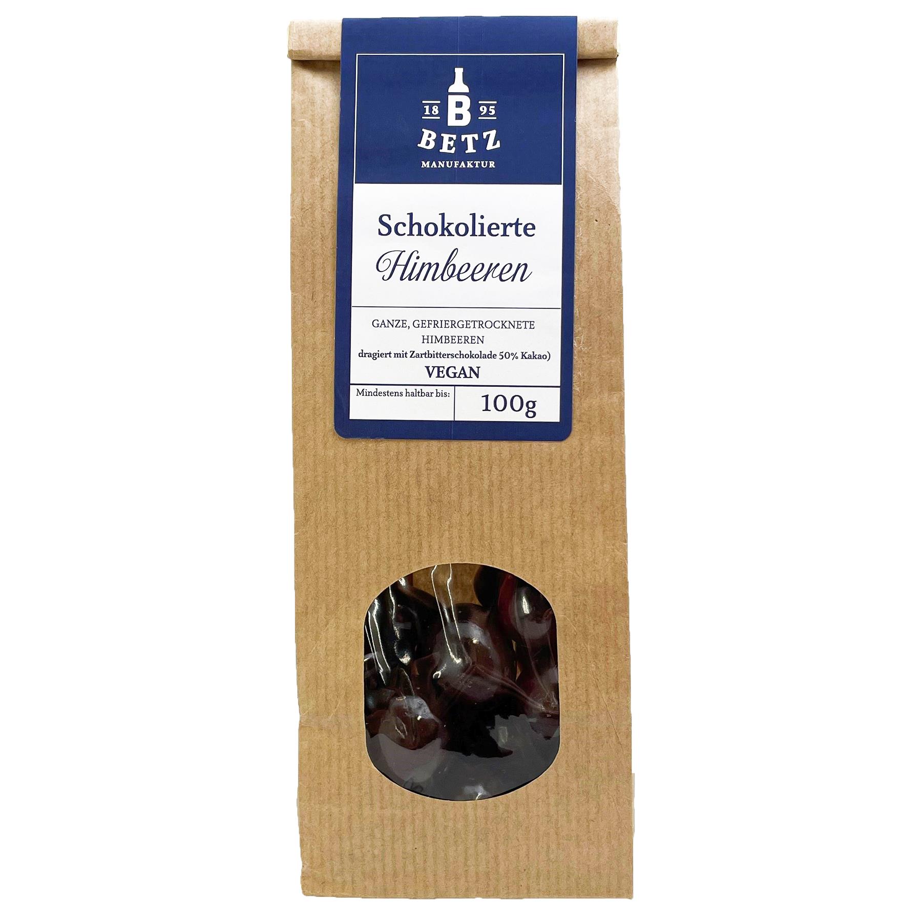 Schokolierte Himbeeren mit Zartbitterschokolade, 80 g VEGAN