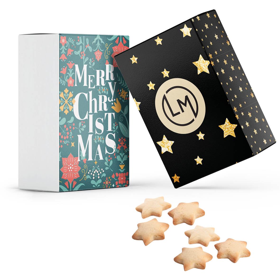 BUTTERKEKSSTERNE IN EDLER GESCHENKBOX (Banderole bedruckt)